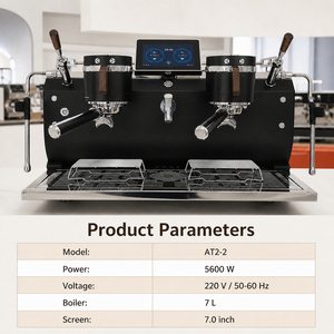 Machine à expresso professionnelle double chaudière 7 L, écran tactile 7 pouces, 5600 W, noire, AT2-2 pour cafés, deux groupes avec commandes à palette - Product Image 3