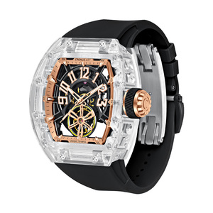 Reloj mecánico de esqueleto de diseñador superior, esfera de cristal grande, cierre de mariposa único, cuerda Manual, correa de goma de negocios - Product Image 1