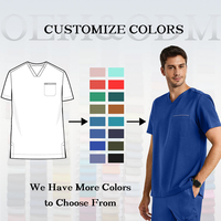 Op maat gemaakte logo V-hals heren uniformen sets polyester spandex ziekenhuis uniformen kleding sneldrogende scrubpakken