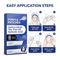 Patchs Hydrocolloïdes Anti-Acné Multi-Tailles 144 Pièces à l'Arbre à Thé et à l'Acide Salicylique pour Couvrir les Imperfections du Visage – Soin Quotidien de la Peau – Vente en Gros