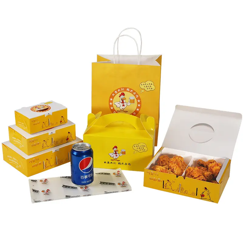 Custom Grease-proof Kraft Paper Togo Deli Fast Food Take Out Box Container Crispy Fried Chicken Takeaway Packaging Box With Logo