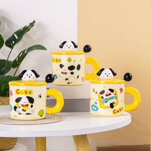 Tasse à café <span class=keywords><strong>en</strong></span> <span class=keywords><strong>porcelaine</strong></span> <span class=keywords><strong>vintage</strong></span> 400ml mignon <span class=keywords><strong>chien</strong></span> faite à la main poupée de dessin animé 3d tasse <span class=keywords><strong>en</strong></span> céramique avec couvercle et cuillère - Product Image 3