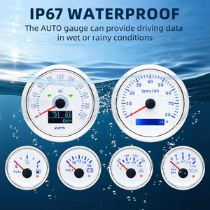 Compteur automobile 6-en-1 pour bateau, 3-3/8 pouces, 200 km/h, avec GPS, tachymètre, pression d'huile/niveau de carburant, température de l'eau, voltmètre - Product Image 4