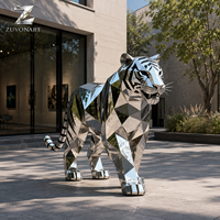 Escultura de Tigre de Acero Inoxidable Pulido a Espejo Personalizada, Estatua de Animal Geométrica para Decoración de Jardín, Hotel, Villa o Espacios Públicos