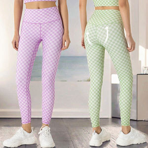 Prix attractif Nouveau Pantalon de yoga moulant à motif damier, effet ventre plat, taille haute élastique, respirant et séchage rapide - Product Image 3