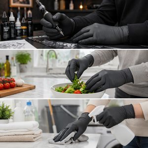Boîte de 50 paires de gants <span class=keywords><strong>en</strong></span> nitrile jetables noirs sans latex, 5 mil, <span class=keywords><strong>EN</strong></span> ISO 374, bouts des doigts texturés, sans silicone, sans poudre - Product Image 4