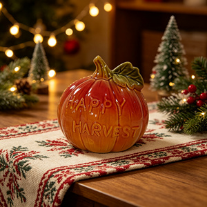Figurine Citrouille en Céramique Orange Dégradé avec Lettres en Relief « Happy Harvest » – Décoration de Table Automne, Vente en Gros, Décoration Maison Noël Halloween - Product Image 2