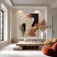 Peinture à l'huile texturée abstraite minimaliste sur toile, peinture originale beige brun neutre, décoration murale bohème