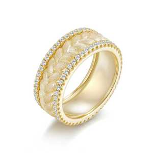 Bague en argent sterling S925 brossé avec moissanite 8,7 mm, plaqué or rhodié 14 carats, bijoux fins vintage pour femme, idéale pour les fêtes, le quotidien ou comme cadeau - Product Image 1