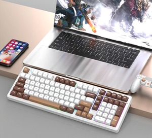 K102 kablosuz BT kablolu tri-mod 101 tuşları ergonomi Hot Swap RGB bilgisayar oyun mekanik klavye - Product Image 4