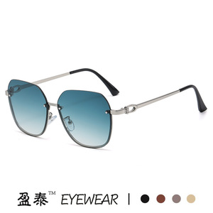 Women's Sunglasses Metal Half Rim <b>Large</b> <b>Frame</b> UV400 Protection Gold Color - Product Image 5