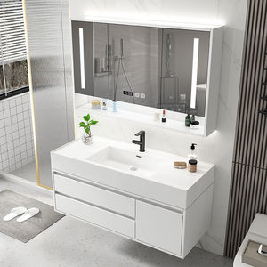 French-style <b>white</b> bathroom cabinet smart <b>mirror</b> cabinet hanging <b>white</b> cabinet body <b>white</b> washbasin - Product Image 4