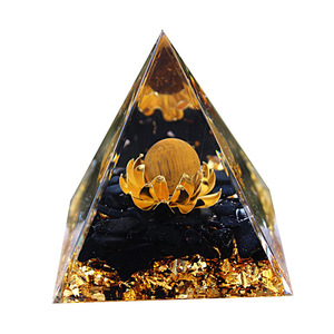 Pirámide de Obsidiana Ojo de Tigre y Loto, Resina Epoxi, Decoración Feng Shui para Escritorio, Suministros de Oficina, Paquete Individual - Product Image 5
