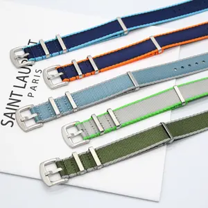 Yunse Watch Bands Fabric Strap Blue Orange 1.4mm Seatbelt Nylon Watch Strap With 304L Hardware Buckle In 20mm 22mm