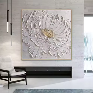 งานศิลปะตกแต่งผนังแบบแฮนด์เมดบนผ้าใบสีขาว <span class=keywords><strong>ภาพ</strong></span><span class=keywords><strong>วาด</strong></span><span class=keywords><strong>ดอกไม้</strong></span>แบบนามธรรม 3 มิติ - Product Image 1