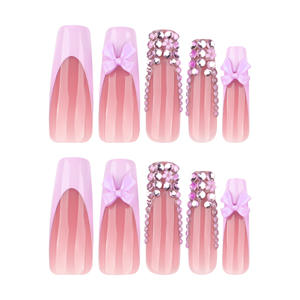 <span class=keywords><strong>Faux</strong></span> Ongles à Presser Personnalisables avec Logo, 24 Pièces, Gel de Construction, French <span class=keywords><strong>Long</strong></span> Square, Strass Papillon, Vente en Gros, Capsules à Presser - Product Image 2