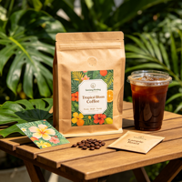 Sachet à café à fond plat, imprimé en gravure personnalisée, haute barrière, à huit soudures latérales, avec valve unidirectionnelle pour grains d'espresso