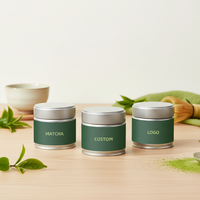 Tinsmaker Vente en gros de boîtes en métal personnalisées imprimées pour poudre de matcha, grains de café, boîtes en étain pour thé vert matcha, emballage 60x60 73x73