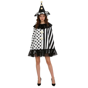 Mantello da Clown Nero e Bianco per <span class=keywords><strong>Donna</strong></span>, Costume di Halloween con Cappello per Carnevale e Feste in Maschera - Product Image 3