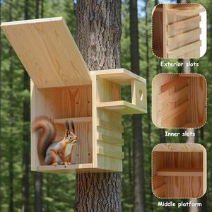 Casetta per Scoiattoli e Piccoli <span class=keywords><strong>Animali</strong></span> in Legno Resistente alle Intemperie, Extra Large con Veranda Esterna - Product Image 4