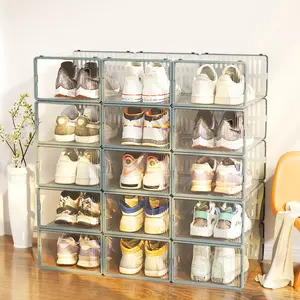 가정용 보관 신발 상자 직사각형 DIY 스태킹 플라스틱 투명 캐비닛 AJ 주최자 운동화 사용자 정의 신발 상자