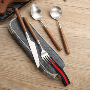 20 Piece tay cầm bằng gỗ kim loại chất lượng cao tốt nhất thép không gỉ Matte nặng sang trọng hiện đại dĩa và thìa Flatware thiết lập dao kéo - Product Image 4