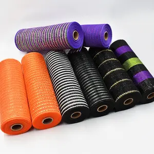 Neuankömmling Custom Deco Mesh Holiday Ribbon Rolls Farbverlauf Metallic 10 Zoll Deco Poly Mesh für Halloween Kranz Handwerk