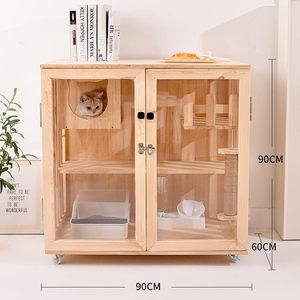 Ev İçi Kedi Kafesi İçin Tek Parça Ahşap Kedi Mobilyası Dolabı, Tuvalet Alanı ile - Product Image 1