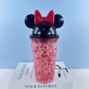 Minnie Mouse Bow Lid Double Wall Plastic Straw Cup Summer Ice Cup Cartoon Student Water Bottle - Product Image 2