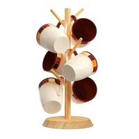 Support de rangement suspendu pour tasses de cuisine, séchoir à tasses en bambou avec 6 crochets pour mugs et tasses à café
