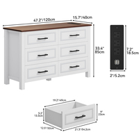 Nouvelle commode moderne à 6 tiroirs avec prise de courant intégrée, support TV en bois avec 6 grands tiroirs et poignées de bar