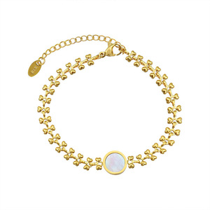 Ins Fashion White Seashell Circle Love Peach Heart Stainless Steel Chain Mens Bracelet