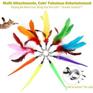 Jouet de luxe pour chat, baguette rétractable 2 pièces avec 9 recharges de plumes, jeu interactif pour chats d'intérieur, anti-ennui - Product Image 5