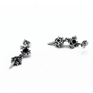 Boucles d'oreilles pendantes Yunnique, motif fleur de glace, noires et blanches, en acier titane, sertissage griffe, style coréen, longues - Product Image 2