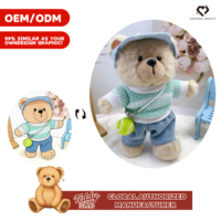 Boneka Beruang Teddy dengan Pakaian dan Topi Matahari, Bahan Katun dan Poliester yang Lembut dan Nyaman