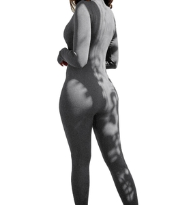 Combinaison de yoga de sport côtelée à manches longues avec fermeture éclair <span class=keywords><strong>pour</strong></span> femmes - Product Image 6