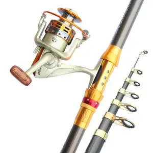 Großhandel Bait Caster Sea Angelrute Teleskop Carbon Angelrute Combo und Rolle Full Kit Big Game Surf Fishing Casting Rods