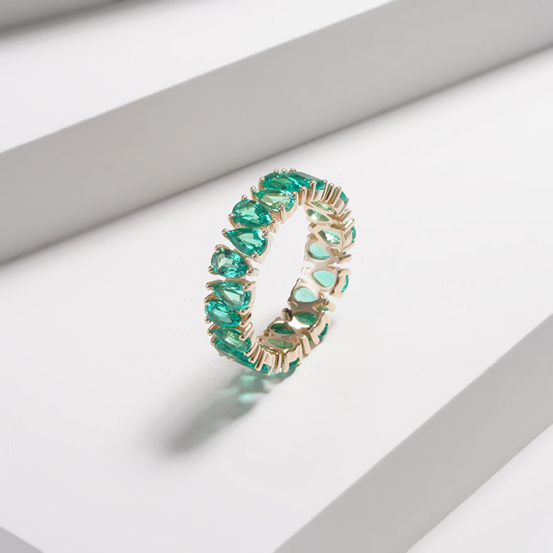 14K gold ring with pear lab emerald