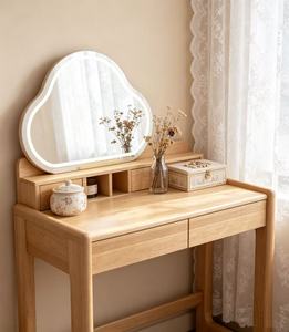 Premium Oak Dressing Table Cloud Shaped LED <b>Light</b> <b>Mirror</b> Double Drawer Bedroom Makeup <b>Vanity</b> Desk - Product Image 4