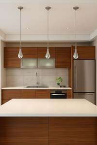 Armoires de cuisine modernes à panneaux plats SANTOPOVA avec plan de travail en quartz et plaque de cuisson intégrée - Product Image 5