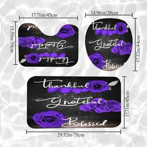 4Pcs Purple Rose Sets d'accessoires de salle de bain Thankful Grateful Blessed Bathroom Romantic Showy Floral Wedding Decor en stock - Product Image 4