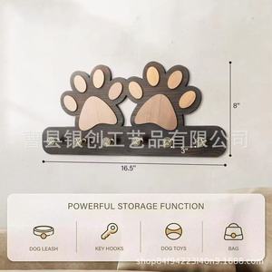 Wooden Dog Paw Shaped Hooks Wall Mounted <b>Key</b> <b>Hanger</b> Pet Leash Organizer Entryway Decor Multipurpose Storage - Product Image 3