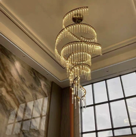 Lustre en cristal moderne en spirale, grande lampe suspendue LED de luxe pour hall de villa, plafonnier pour plafond haut