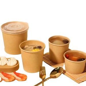 Nhà Hàng Sử Dụng Kraft Giấy Đi Đi Hộp Để Đi Thực Phẩm Container Thực Phẩm Dùng Một Lần Hộp Súp Cup Với Nắp - Product Image 3