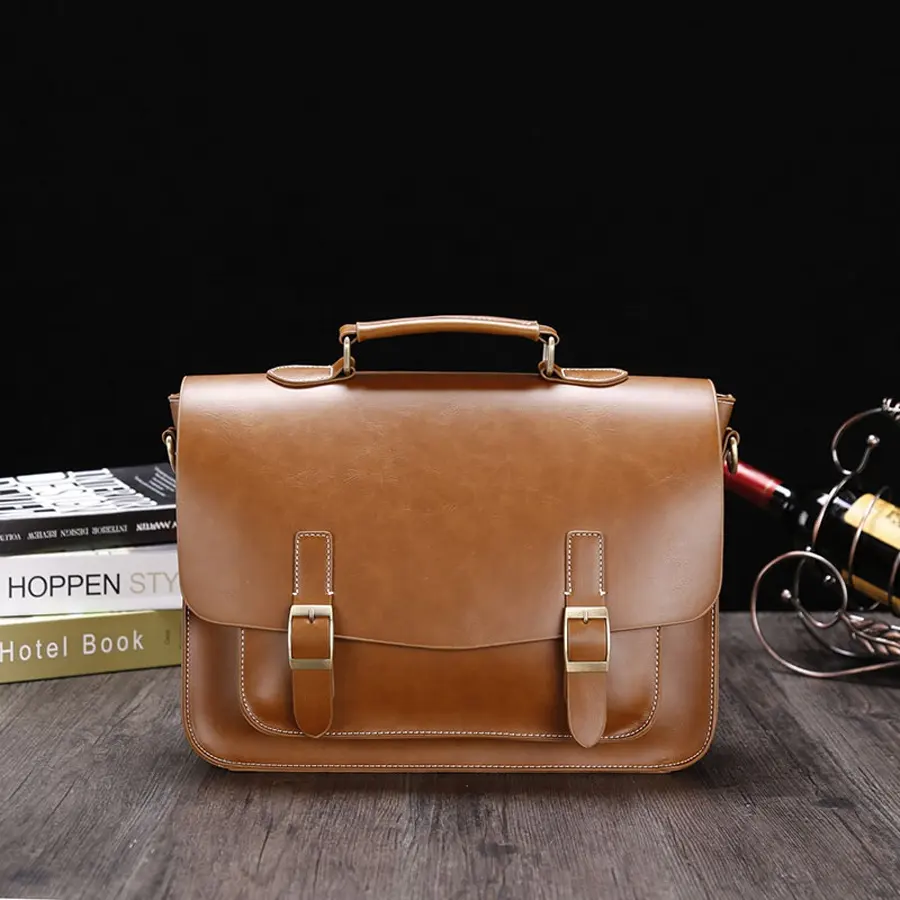 Vegan Satchel Shape Design Business Bags with Snap Button Briefcase laptop bag leather Messenger bag Handbag