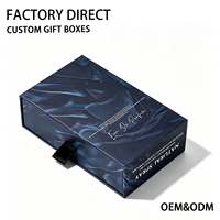 Boîte à parfum rigide de luxe bleu marine avec impression couleur personnalisée, logo en feuille d'argent, doublure en éponge, emballage cadeau