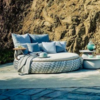 SUNWAY Moderno Todo Clima Muebles de mimbre Patio Redondo Cama de día con dosel Jardín al aire libre Sofá Cama grande para la piscina del hotel
