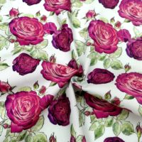 Tissu Popeline de Coton Bio Peigné Doux pour la Peau, Motif Grandes Fleurs Rouges, Idéal pour Robes, Chemises et Blouses pour Filles - Meilleure Vente