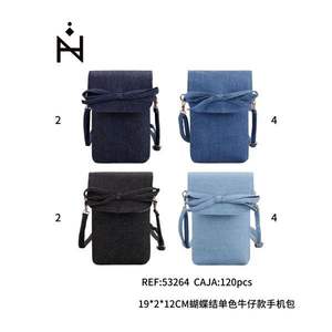 Bolso para Teléfono de Mezclilla de Color Sólido con Lazo, 19x2x12cm, para Móvil - Product Image 3