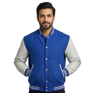 Blouson universitaire en toile épaisse à col montant, respirant, avec patch brodé et impression de logo personnalisée, manches longues - Product Image 1